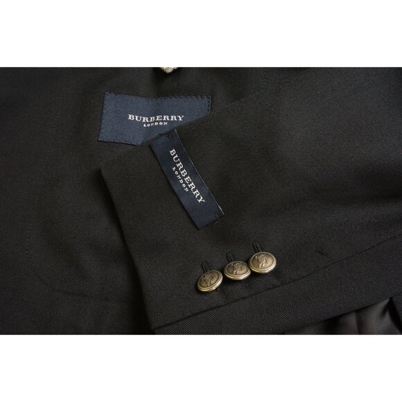 Burberry London Solid Black Metal Button S100s Wool Sport Coat Jacket 38R NEW